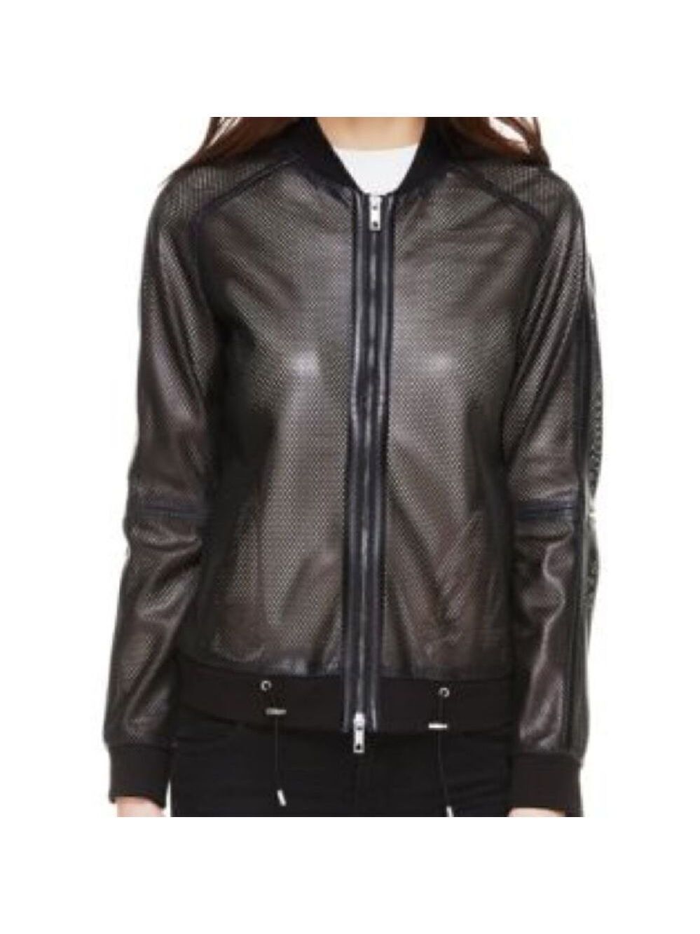 Sosken  Cara Perforated Faux Leather Bomber Jacket Sz 2